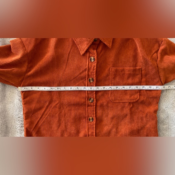 Long Sleeve Corduroy Button Up Shacket (Rust) - Picture 6 of 9